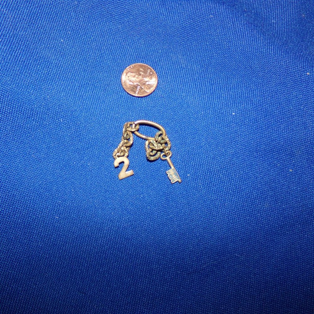 Vintage 1940 Brass & Enamel Key & #2  -  Decorative Charm Bracelet Piece
